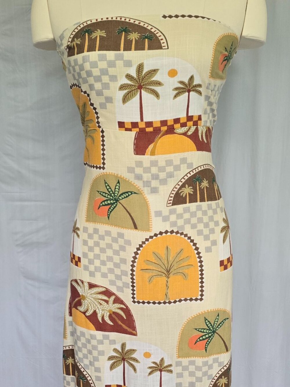 NWT Paper Heart Palm Strapless Linen Blend Maxi Dress Size L Smocked Boho